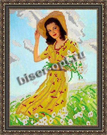 «Светлица» набор для вышивания бисером №150 «Девушка с ромашками» бисер Чехия 19*24см (1шт) цвет:150