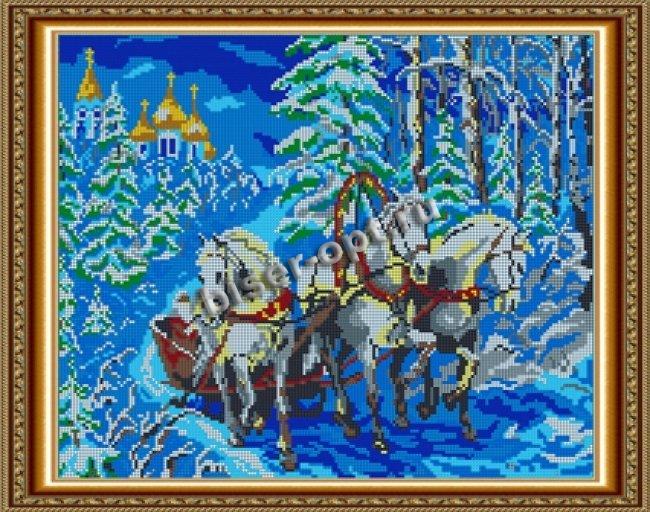 «Светлица» рисунок на ткани для вышивания бисером К-551П «Тройка лошадей» 30*38см (1шт) цвет:К-551П