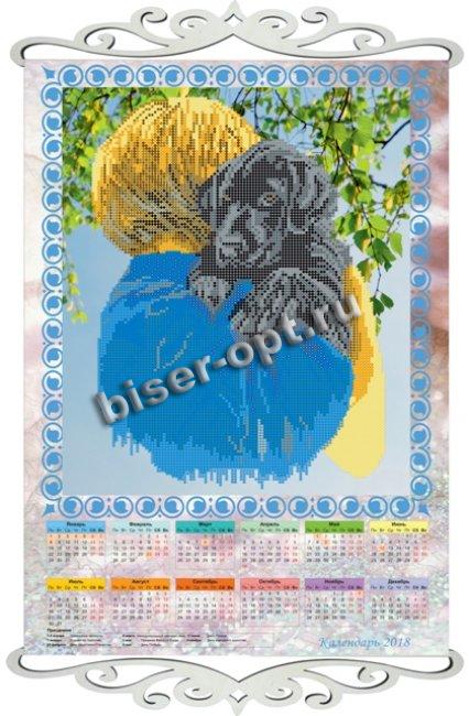 Набор со стразами, с деревянными ручками ДКВЛ-041 "Календарь "Неразлучные друзья" 2018г."  37*55см (1шт) цвет:ДКВЛ-041