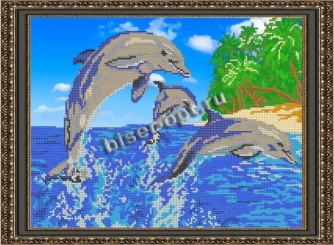 «Светлица» рисунок на ткани для вышивания бисером К-021 «Дельфины» 35,9*26,4см (1шт) цвет:К-021