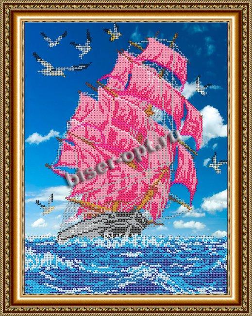 «Светлица» рисунок на ткани для вышивания бисером К-030 «Корабль» 27,7*34,3см (1шт) цвет:К-030