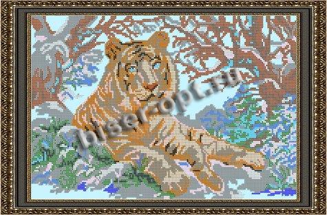 «Светлица» рисунок на ткани для вышивания бисером К-061 «Тигр в зимнем лесу» 38,4*25,2см (1шт) цвет:К-061