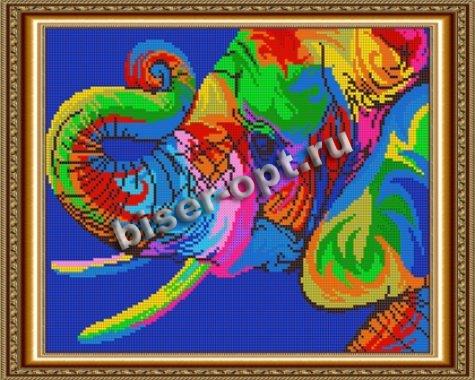 «Диамант» набор на атласе со стразами ДК-534П «Радужный слон» 38*30см (1шт) цвет:ДК-534