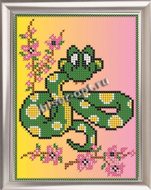 Набор для вышивания бисером Д-032 "Змея в сакуре" 12*16см (1шт) цвет:Д-032