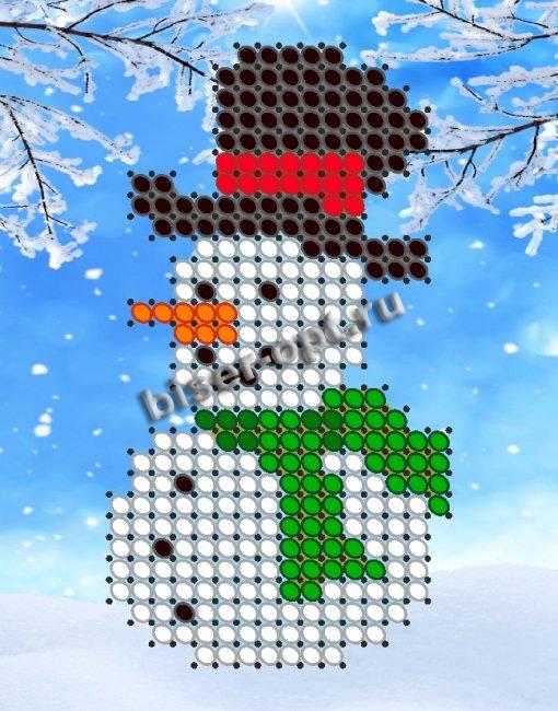 ВЛД-10 «Снеговик» 5,5*7см схема на атласе для вышивания бисером «Вышивочка» (1шт) цвет:ВЛД-10