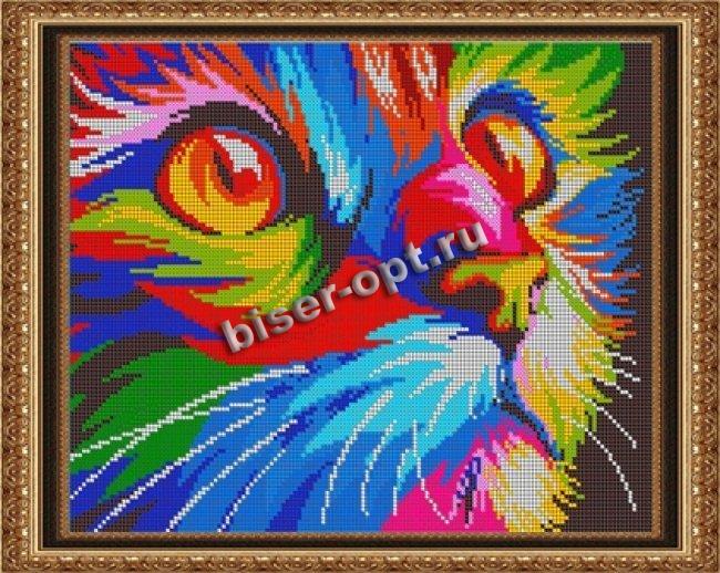 «Диамант» набор на атласе со стразами ДК-518П «Радужный котик» 38*30см (1шт) цвет:ДК-518П