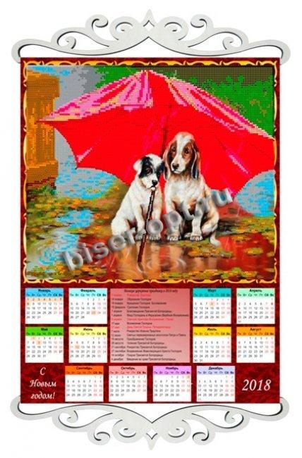 Набор со стразами, с деревянными ручками ДКВЛ-038 "Календарь "Под дождем, но вдвоём" 2018г."  50*40см (1шт) цвет:ДКВЛ-038