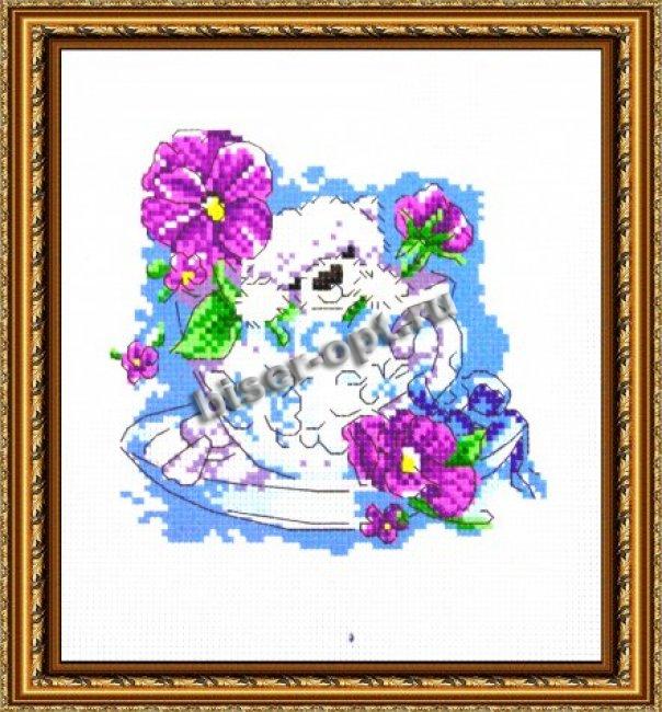 Рисунок на канве для вышивания крестом Д-046 "Мишка в чашечке" 20*22 (1шт) цвет:Д-046