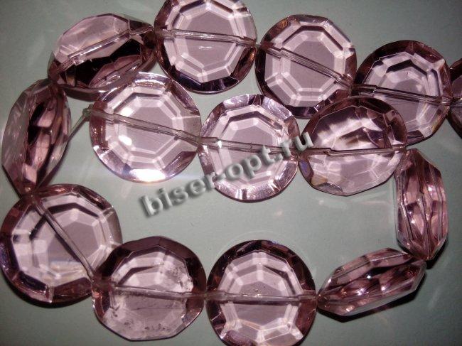 Бусины стекло 5504-1 граненые, плоско-круглые на нитке 9*22мм 15шт (1нит) цвет:513-розовый