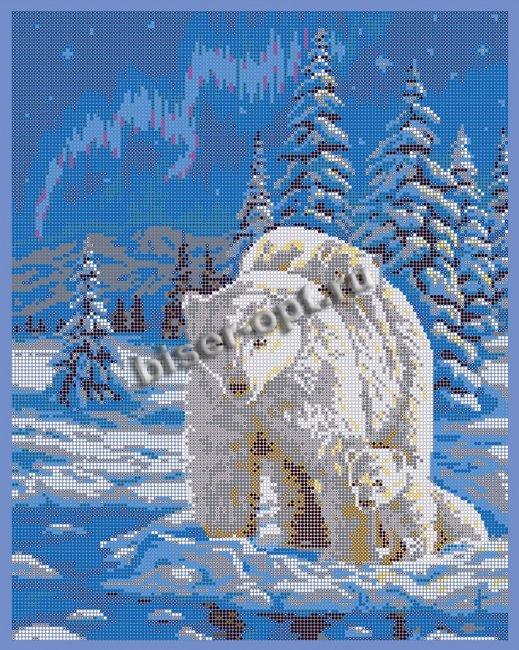 ВЛ-215П «Белые медведи» 30*38см схема для вышивания бисером «Вышивочка» (1шт) цвет:ВЛ-215П