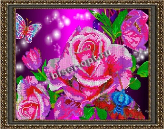 «Диамант» схема на атласе с клеевым покрытием для алмазной вышивки ДК-321 «Акварельные розы» 38*30см (1шт) цвет:ДК-321