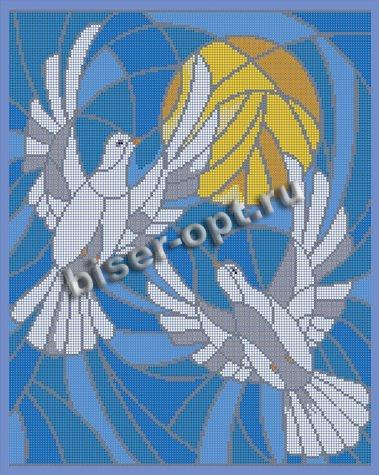 «Диамант» схема с клеевым покрытием для алмазной вышивки ДВЛ-218П «Витражные голуби» 38*48см (1шт) цвет:ДВЛ-218П
