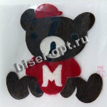 Термоаппликация на бумаге № E134-1 "Мишка" 14*13,5см (1шт) цвет:2-красный