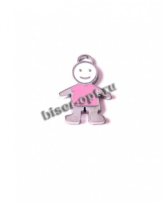 Подвеска металл с эмалью FS2920 "Мальчик" 26*18мм (10шт) цвет:св.розовый