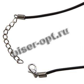 Шнурок для бижутерии каучук FS2478 d 2мм ~61см (10шт) цвет:075-черный матовый