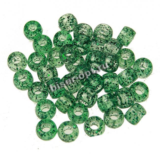 Бусина VU02 пластик с блестками 9*6мм (500гр) цвет:4B-зеленый