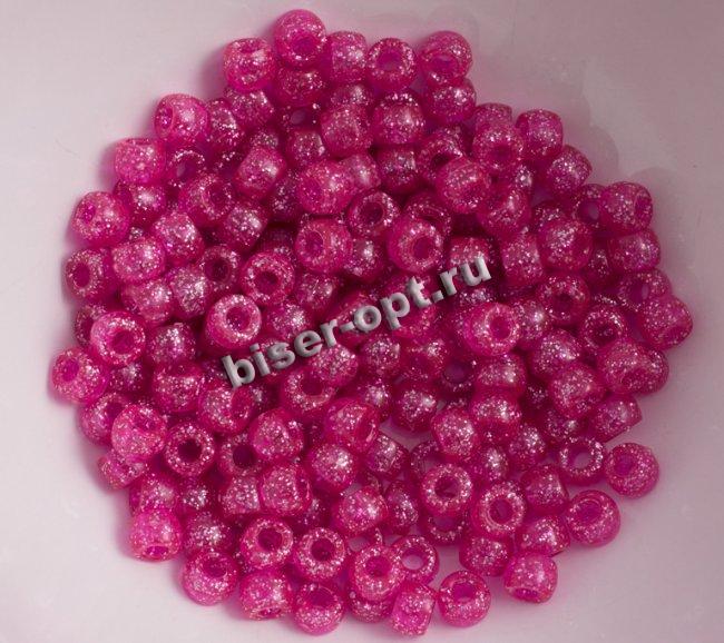 Бусина VU02 пластик с блестками 9*6мм (50гр) цвет:8B-яр.розовый