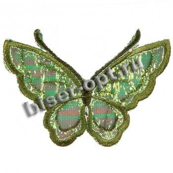 Термоаппликация вышитая FS6656 "Бабочка" гологр. 9*6,5см (10шт) цвет:3-зеленый