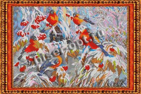«Светлица» рисунок на ткани для вышивания бисером К-123 «Снегири» 39,7*33,2см (1шт) цвет:К-123