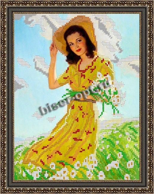 «Светлица» рисунок на ткани для вышивания бисером К-150 «Девушка с ромашками» 19*24см (1шт) цвет:К-150