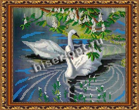 «Светлица» рисунок на ткани для вышивания бисером К-149 «Лебеди» 24*19см (1шт) цвет:К-149