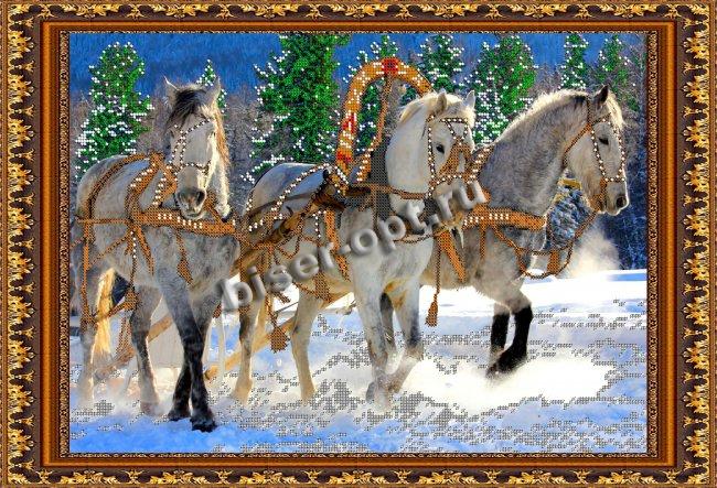 «Светлица» рисунок на ткани для вышивания бисером К-127 «Тройка лошадей» 43,7*29,6см (1шт) цвет:К-127