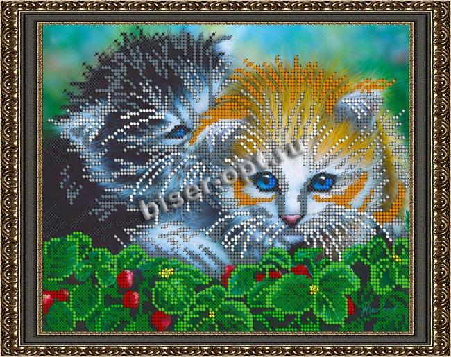 «Светлица» рисунок на ткани для вышивания бисером К-186 «Котики» 24*19см (1шт) цвет:К-186