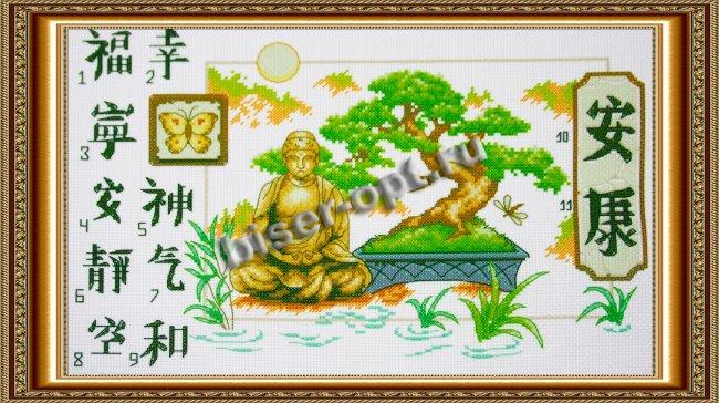 Рисунок на канве для вышивания крестом КР-37 "Бонсай и Будда" 26,9*17,5см (1шт) цвет:КР-37