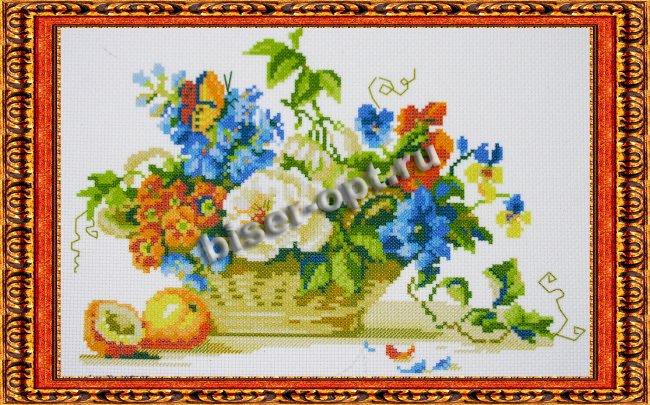Рисунок на канве для вышивания крестом КР-44 "Корзина с цветами" 22,8*16,2см (1шт) цвет:КР-44