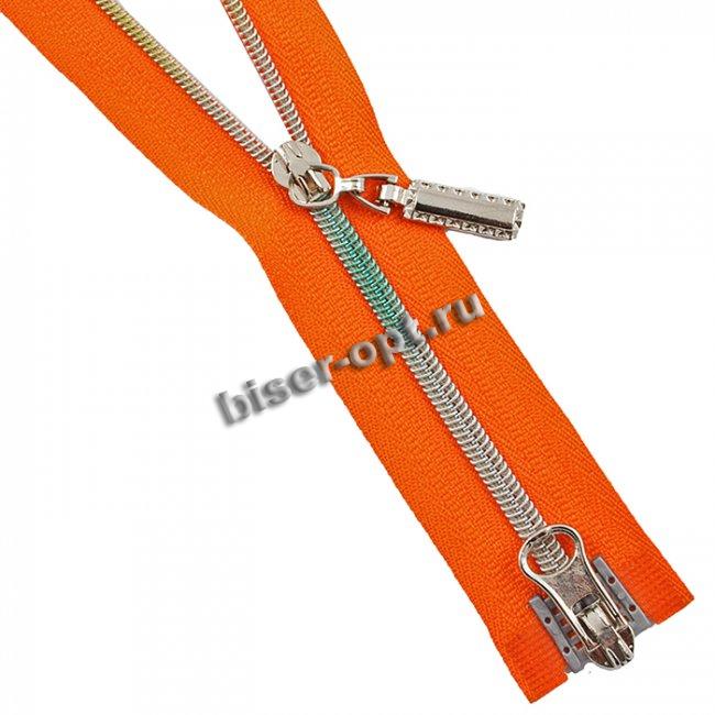 Молния декоративная "спираль" тип 3-2 разъемная 50см (1шт) цвет:024С-оранжевый/сереб
