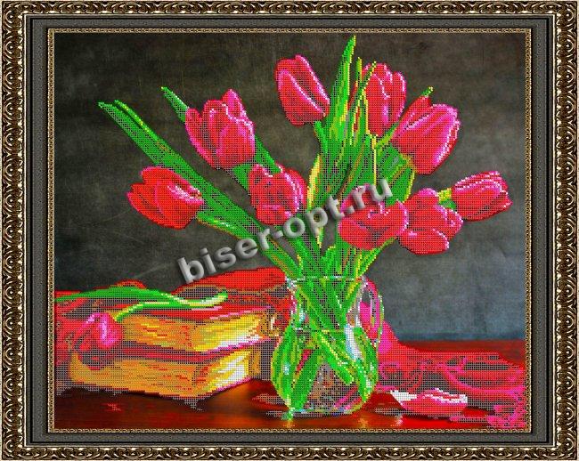 «Светлица» рисунок на ткани для вышивания бисером К-245 «Букет тюльпанов» 48,2*39см (1шт) цвет:К-245