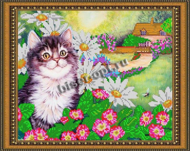 «Светлица» рисунок на ткани для вышивания бисером К-333 «Радостный котенок» 30*24см (1шт) цвет:К-333