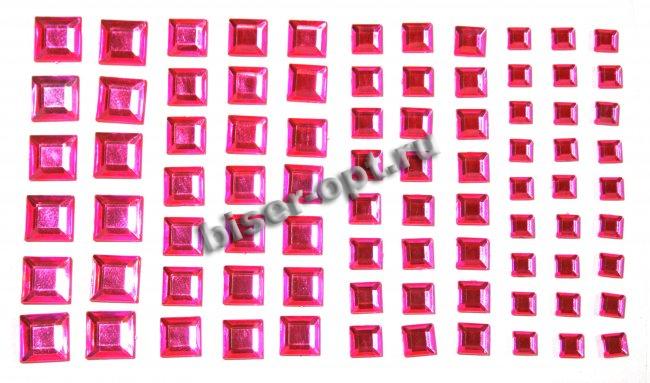 Стразы самоклеющиеся №9781 на листах "Квадраты" 84 шт (1лист) цвет:335-розовый