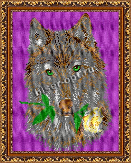 «Светлица» рисунок на ткани для вышивания бисером К-495П «Волк и роза» 24*30см (1шт) цвет:К-495П