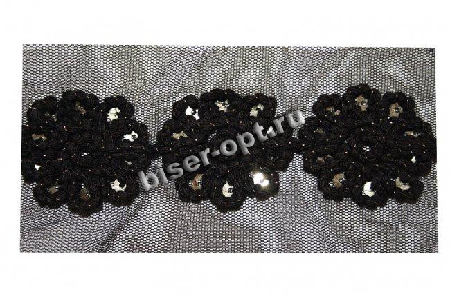 Тесьма декоративная W-010 плетеная на капроне с пайетками 6,5см (5ярд) цвет:075-черный