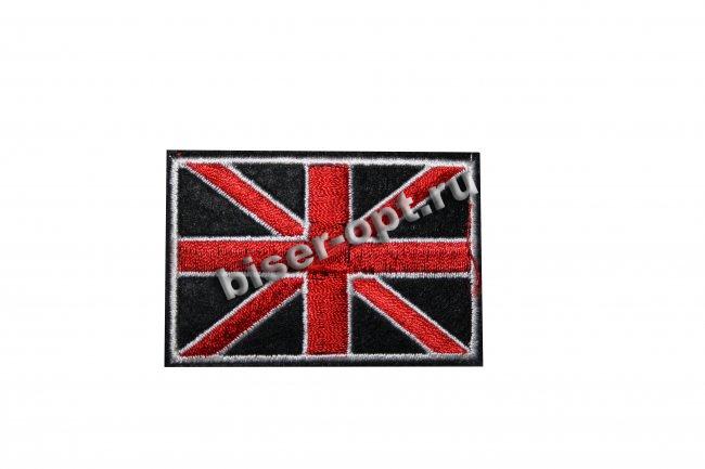 Термоаппликация вышитая R2144 "Британский флаг" 6,5*4,3см (50шт) цвет:1-черный/красный/бел