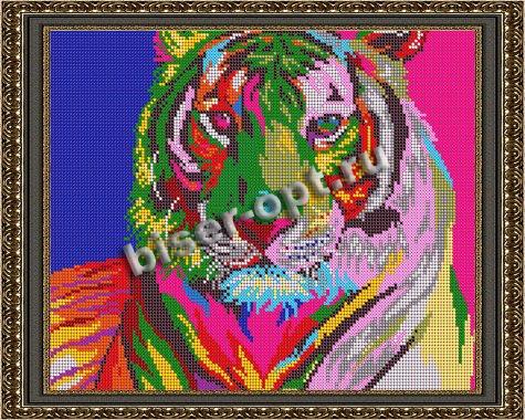 «Светлица» рисунок на ткани для вышивания бисером К-524 «Радужный тигр» 30*24см (1шт) цвет:К-524
