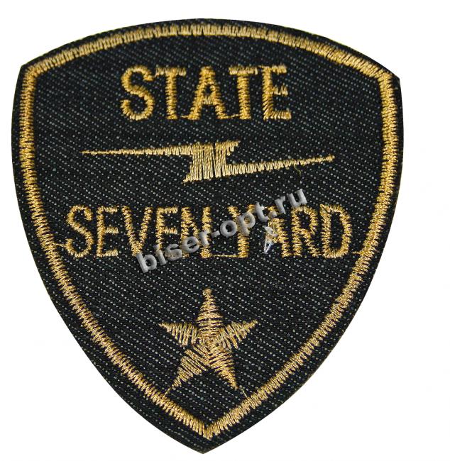 Термоаппликация вышитая R783 "State seven yard" 7.5*8.5см (1шт) цвет:1-черный/бежевый