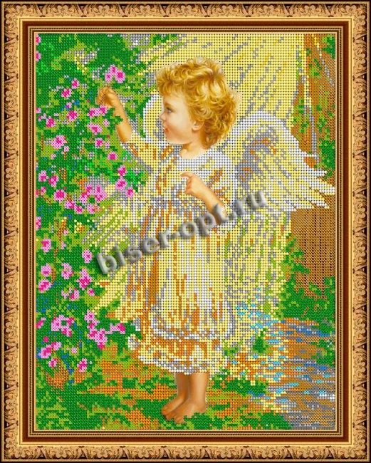 «Диамант» схема с клеевым покрытием для алмазной вышивки ДК-467 «Ангелочек в саду» 30*38см (1шт) цвет:ДК-467