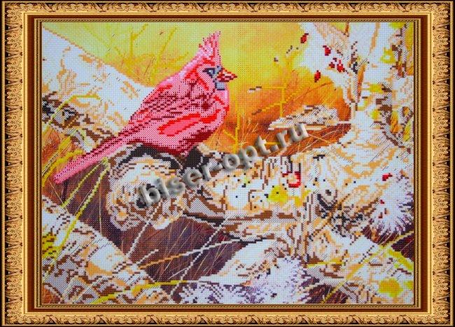 Схема №3D-596 "Птица кардинал" для полного или частичного вышивания нитками мулине и бисером 41,5*30,5см (1шт) цвет:арт.3D-596