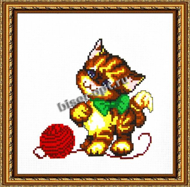Рисунок на канве для вышивания крестом Д-149 "Котенок с клубком" 20*21 (1шт) цвет:Д-149