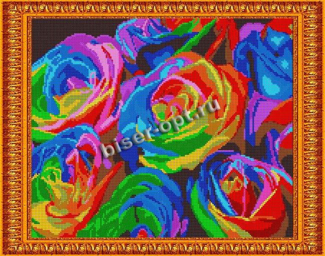 «Светлица» рисунок на ткани для вышивания бисером К-582П «Радужные розы» 38*30см (1шт) цвет:К-582П