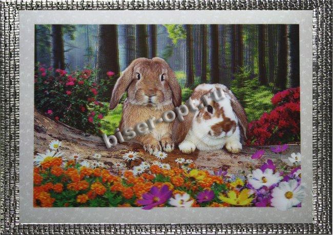 Картина 5D «Зайчата в лесу» (без рамки) 38*28см (1шт) цвет:14847Б