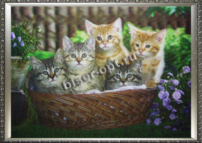 Картина 5D «Котята в корзине» (без рамки) 38*28см (1шт) цвет:14149Б