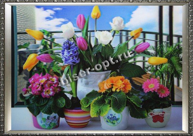 Картина 5D «Горшочки с цветами» 38*28см (1шт) цвет:14279