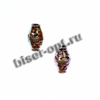Бусины пластик AG009NS радужные "ажурный бочонок" 16*10мм (10шт) цвет:золото