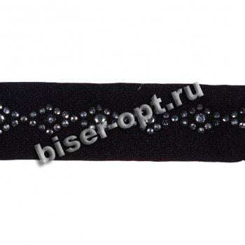 Тесьма пластик S316-B "ромбы" на замшевой ленте со стразами 3см (10ярд) цвет:черный
