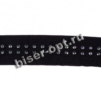 Тесьма пластик S133-B "2 ряда"на замшевой ленте со стразами 2,5см (10ярд) цвет:черный