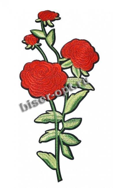 Термоаппликация вышитая № Р013 "Розы" 35*16см (1шт) цвет:1-красный/зеленый