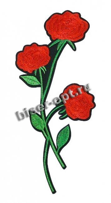 Термоаппликация вышитая № Р129 "Розы" 24,5*11,5см (1шт) цвет:1-красный/зеленый